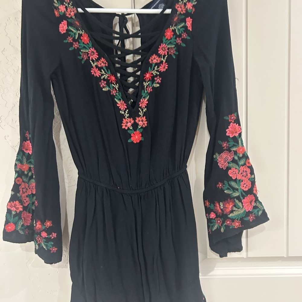 American Eagle Outfitters Black romper with Floral Embroidery